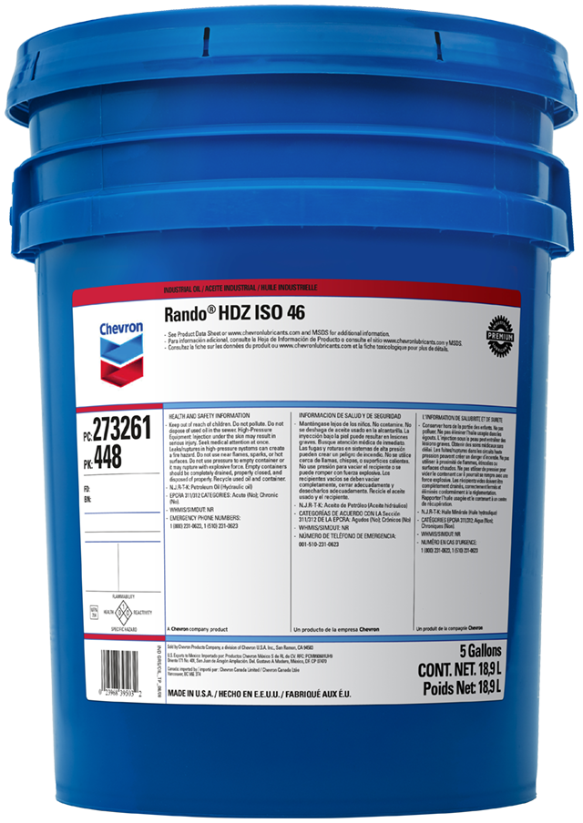 Rando HDZ Hydraulic Oil Chevron Lubricants (Canada)